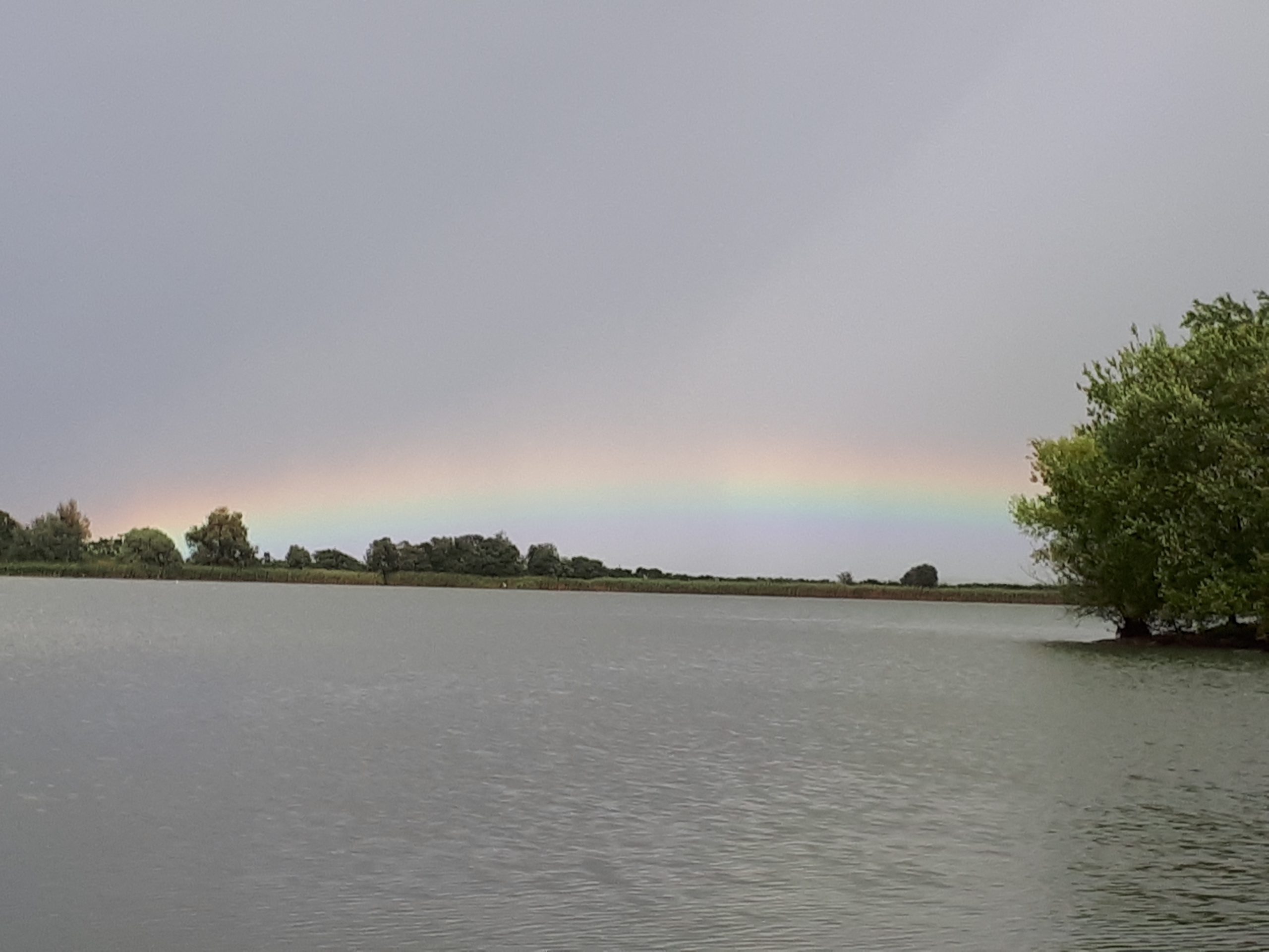 I was just setting out to place the marker buoys when I noticed the rainbow.  Unusually low in the sky.